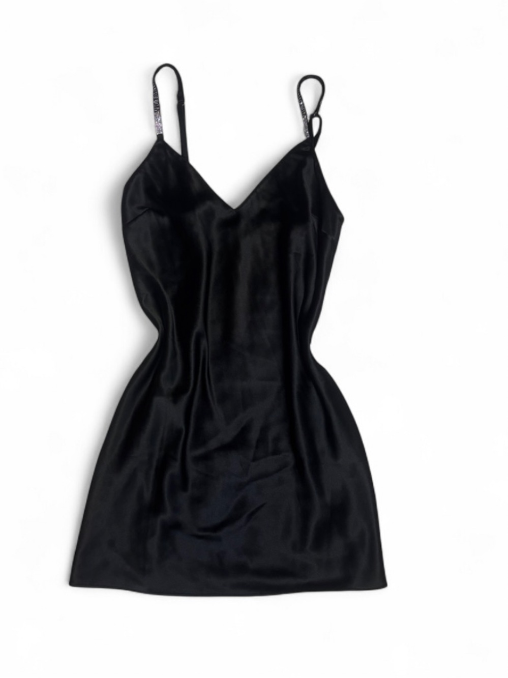Victoria’s Secret Very Sexy Black Satin Shine Strap Slip Mini Dress Medium